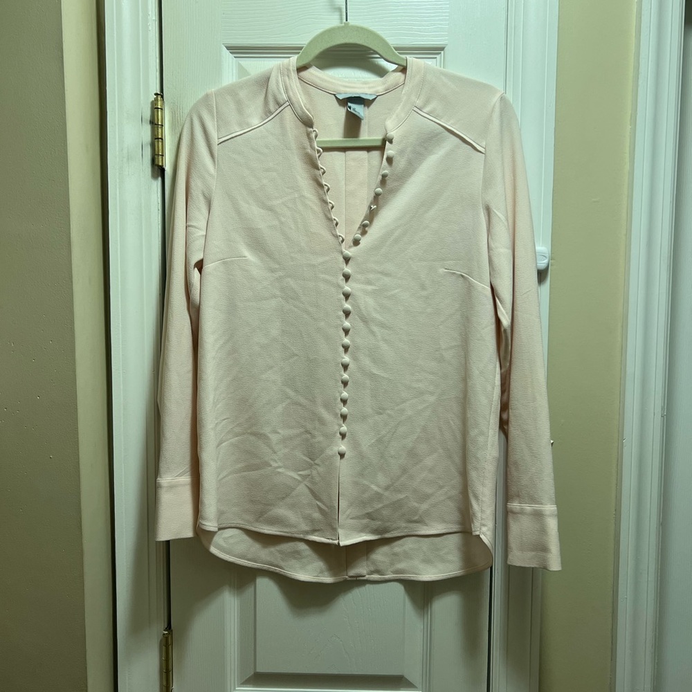 H&M light pink button front blouse 10